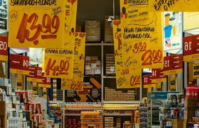 Retail Grocery Store Aisle with Handwritten Price Boards